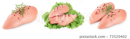 Fresh chicken fillet isolated on white background with full depth of field. Set or collection Fresh chicken fillet isolated on white background with full depth of field. Set or collection 73520402