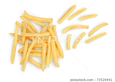 French fries or fried potatoes isolated on white background with clipping path and full depth of field. Top view. Flat lay French fries or fried potatoes isolated on white background with clipping path and full depth of field. Top view. Flat lay 73520441