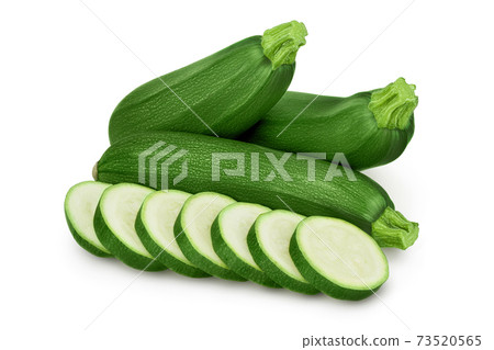 Fresh whole zucchini isolated on white background with clipping path and full depth of field Fresh whole zucchini isolated on white background with clipping path and full depth of field 73520565