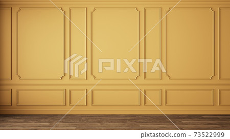 Modern classic yellow color empty interior with wall panels and wooden floor. 3d render illustration mock up. Modern classic yellow color empty interior with wall panels and wooden floor. 3d render illustration mock up. 73522999