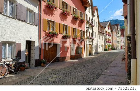 historic fairy tale street in the village of fussen in germany during lockdown because of coronavirus historic fairy tale street in the village of fussen in germany during lockdown because of coronavirus 73523213