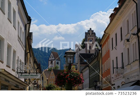 historic fairy tale street in the village of fussen in germany during lockdown because of coronavirus historic fairy tale street in the village of fussen in germany during lockdown because of coronavirus 73523236