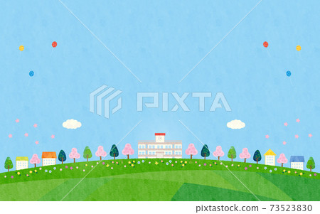 房屋材料,學校(春季),藍天1技術 房屋材料,學校(春季),藍天1技術 73523830