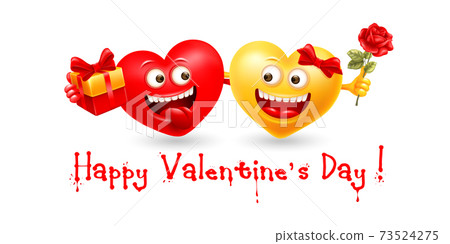 Happy Valentines Day With Couple Enamored Hearts Happy Valentines Day With Couple Enamored Hearts 73524275