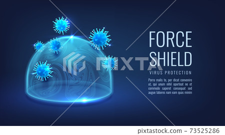Protective bubble. Realistic force shield. 3D energy dome for virus protection. Secure sphere and attacking pathogenic microorganisms. Immunity or prevention of diseases, vector poster Protective bubble. Realistic force shield. 3D energy dome for virus protection. Secure sphere and attacking pathogenic microorganisms. Immunity or prevention of diseases, vector poster 73525286
