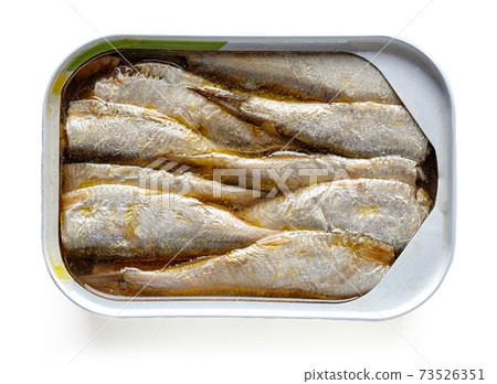 Open can of sardines isolated on white, from above Open can of sardines isolated on white, from above 73526351