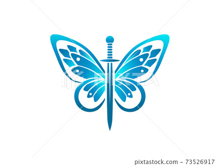 Sword and butterfly wings color logo vector template illustration 73526917