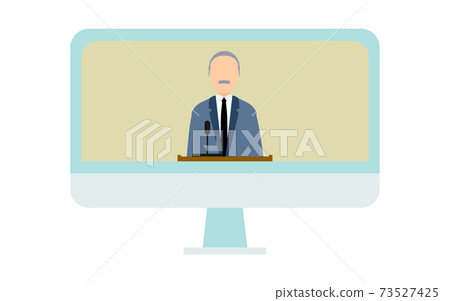 Image of joining the company online, the president giving a greeting on the monitor 73527425