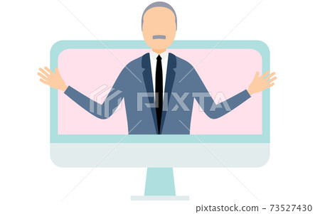 老闆從監視器上向外傾斜，伸開雙手 73527430