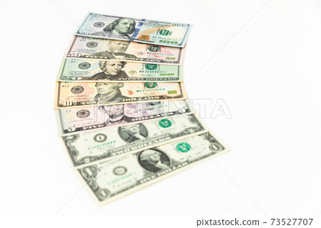US dollars. 1, 2, 5, 10, 20, 50 and 100 dollar bills. US dollars. 1, 2, 5, 10, 20, 50 and 100 dollar bills. 73527707