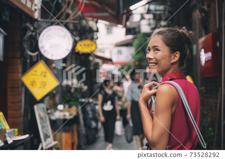 China travel Asian tourist chinese woman walking in shopping market street food alley of Tianzifang, French concession, Shanghai, China Asia summer tourism vacation 73528292