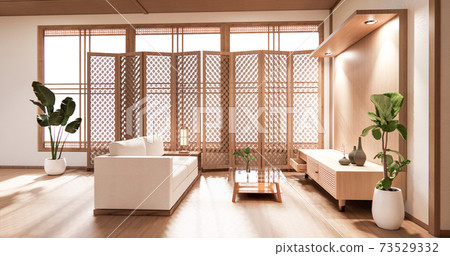 The Wooden Interior Design Zen Modern Living Stock Illustration 73529332 Pixta