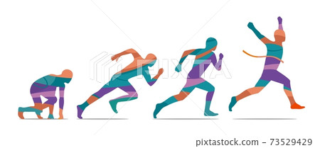 Running step. Runner from start to finish. Side view. 73529429