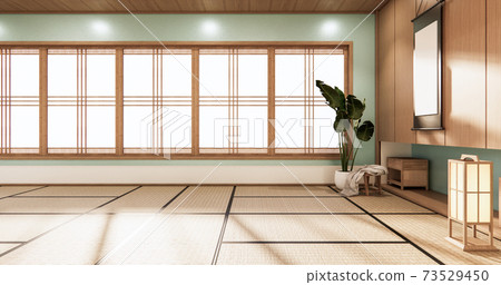 3D rendering. Mint Japanese style room interior design orinal.. 3D rendering. Mint Japanese style room interior design orinal.. 73529450