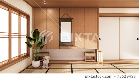 3D rendering white Japanese style room interior design orinal.. 3D rendering white Japanese style room interior design orinal.. 73529458