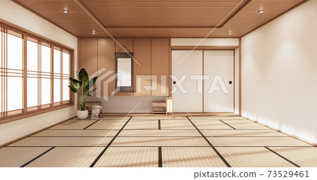 3D rendering white Japanese style room interior design orinal.. 3D rendering white Japanese style room interior design orinal.. 73529461