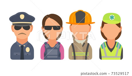 Set icon character people. Police, bodyguard, fireman, paramedic. 73529517