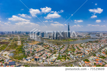 Beautiful aerial cityscape view of Ho Chi Minh city, Vietnam Beautiful aerial cityscape view of Ho Chi Minh city, Vietnam 73529609