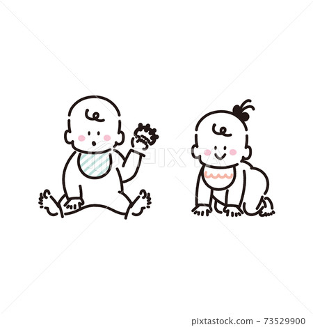 Illustration of babies lined up [line art, no painting] 73529900