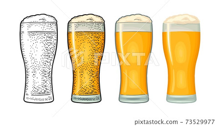 Four different glasses for beer. Vector engraving vintage isolated white Four different glasses for beer. Vector engraving vintage isolated white 73529977