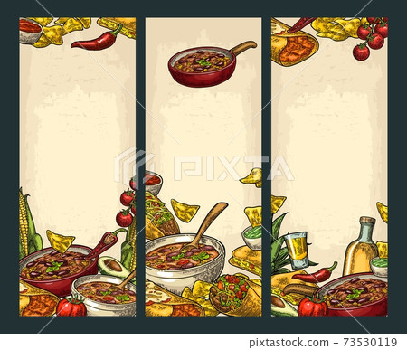 Vertical poster with Mexican traditional food and ingredient. 73530119