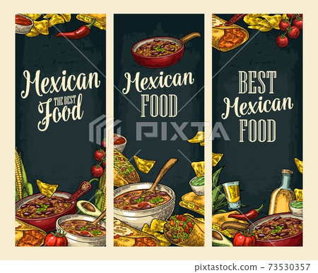 Vertical poster with Mexican traditional food and ingredient. 73530357