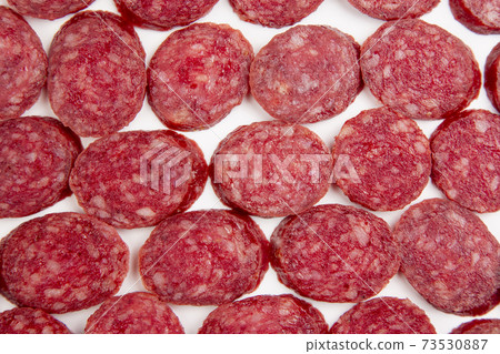 salami on a white background. fast food and breakfast 73530887