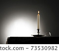 Lighting candle on wood table 73530982