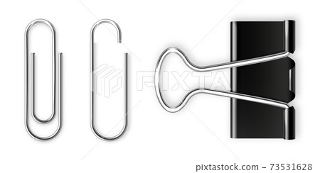 Realistic black paper binder and metal clip, holder. Design mockup. Vector illustration. Realistic black paper binder and metal clip, holder. Design mockup. Vector illustration. 73531628