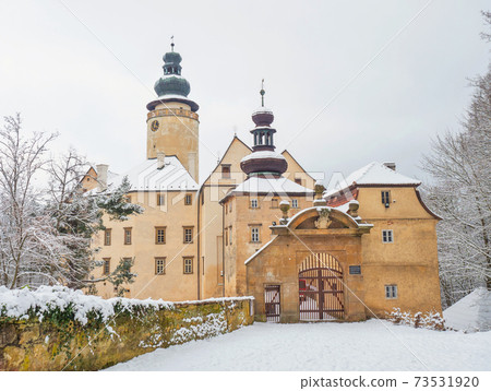Castle Lemberk in winter season, Czech Republic. Nice historical castle 73531920