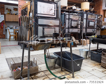 Workplace of a glass master. Artistic production of hand-blown glas Workplace of a glass master. Artistic production of hand-blown glas 73531924