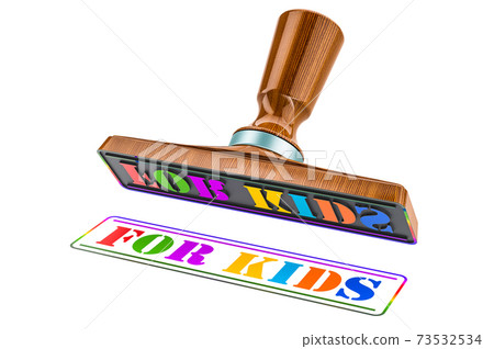 For kids stamp. Wooden stamper, seal with text for kids, 3D rendering 73532534