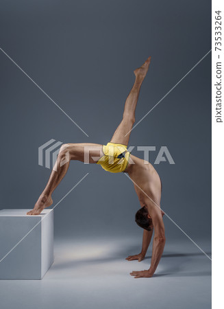 Male yoga standing on his elbows, side view 73533264