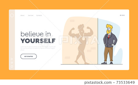Believe in Yourself Landing Page Template. Business Man Looking on Shadow on Wall Imagine himself Sportsman Winner 73533649