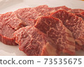 日本黑牛肉翅片厚切成薄片，適合烤肉和牛排 73535675
