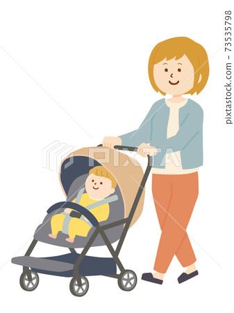 一個女人和一個嬰兒走的插圖 一個女人和一個嬰兒走的插圖 73535798