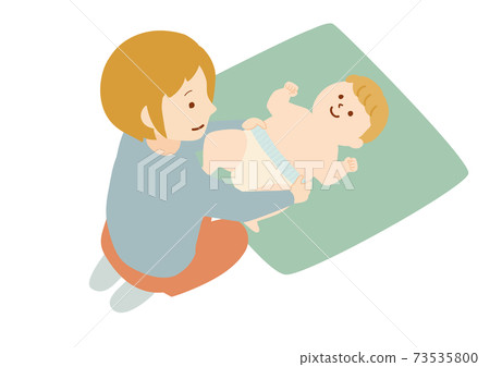 Illustration of a woman changing diapers for a baby Illustration of a woman changing diapers for a baby 73535800