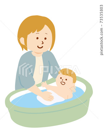一個女人在洗澡的嬰兒的插圖 一個女人在洗澡的嬰兒的插圖 73535803