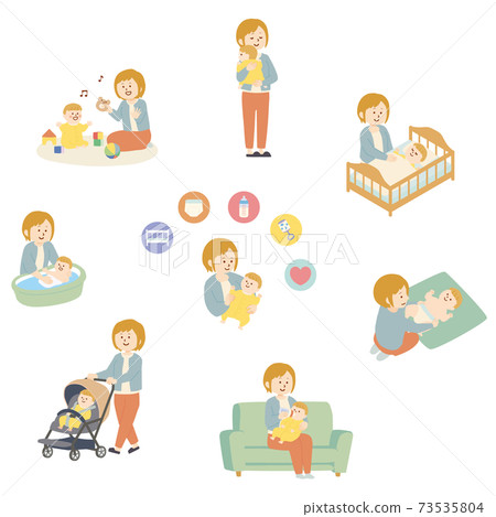 一個女人照顧她的孩子的插圖 一個女人照顧她的孩子的插圖 73535804