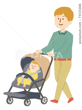 嬰兒和嬰兒推車中的男人的插圖 73535806