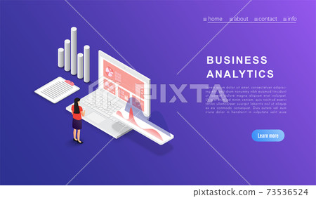 Concept business analysis data and Investment. Business success.Financial review with laptop and infographic elements. 3d isometric flat design. Vector illustration. Concept business analysis data and Investment. Business success.Financial review with laptop and infographic elements. 3d isometric flat design. Vector illustration. 73536524