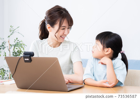 Parents and children enjoying an online seminar on a laptop Parents and children enjoying an online seminar on a laptop 73536587
