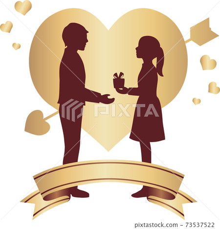 情人節情人節男女剪影禮物絲帶複製空間插圖素材 73537522