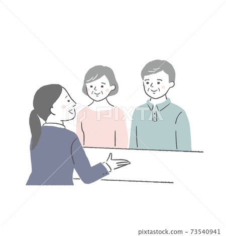 Woman at the counter and senior couple 73540941