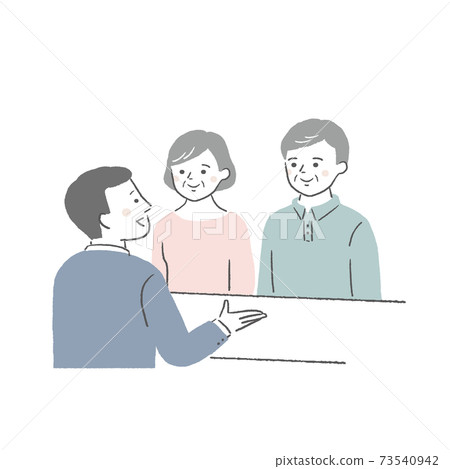 Man at the counter and senior couple 73540942