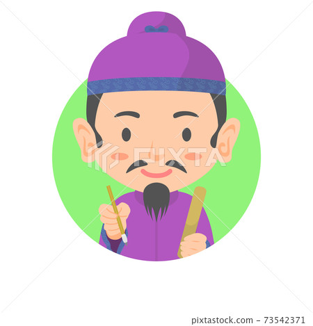 An icon of an ancient Japanese aristocrat who writes letters on a wooden tablet Asuka period Nara period 73542371