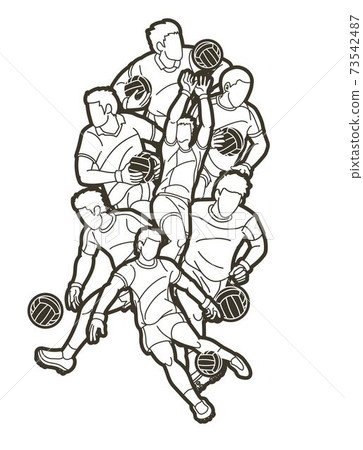 Group of Gaelic Football men players action cartoon graphic vector. Group of Gaelic Football men players action cartoon graphic vector. 73542487