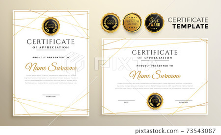 stylish white certificate template with golden lines design 73543087