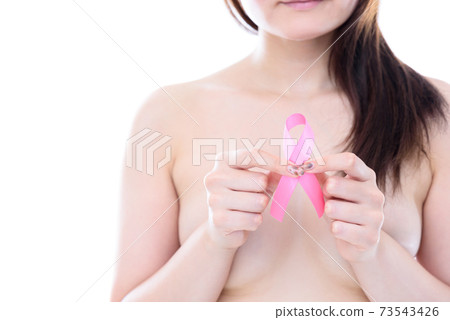 Naked woman with pink ribbon Breast cancer screening Early detection Recommended Recommended image Naked woman with pink ribbon Breast cancer screening Early detection Recommended Recommended image 73543426