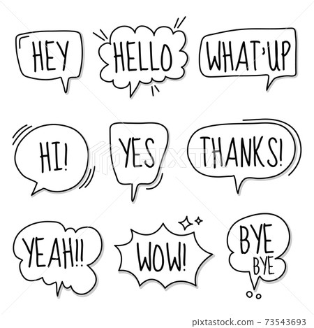 Black and white doodle hand drawn speech bubble vector. 73543693